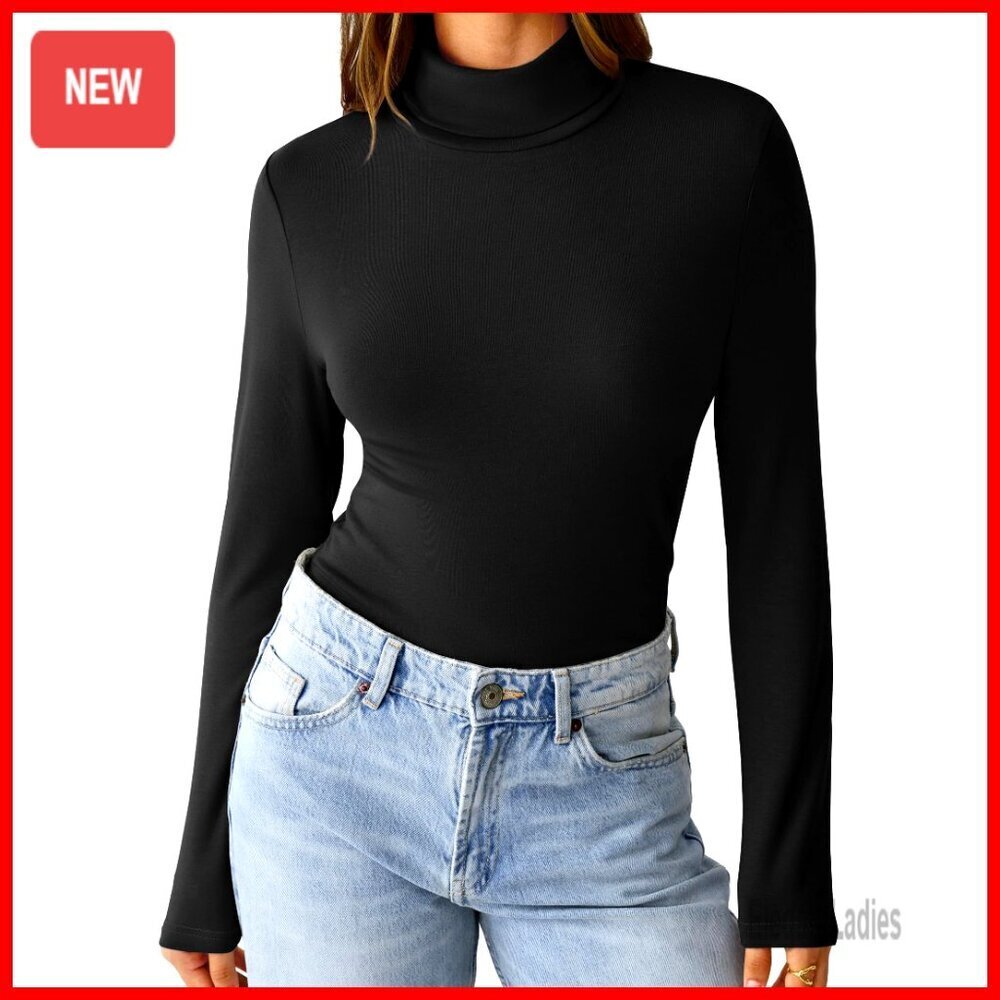Women's Long Sleeve Mock Turtleneck Thermal Top Slim Fit Stretchy